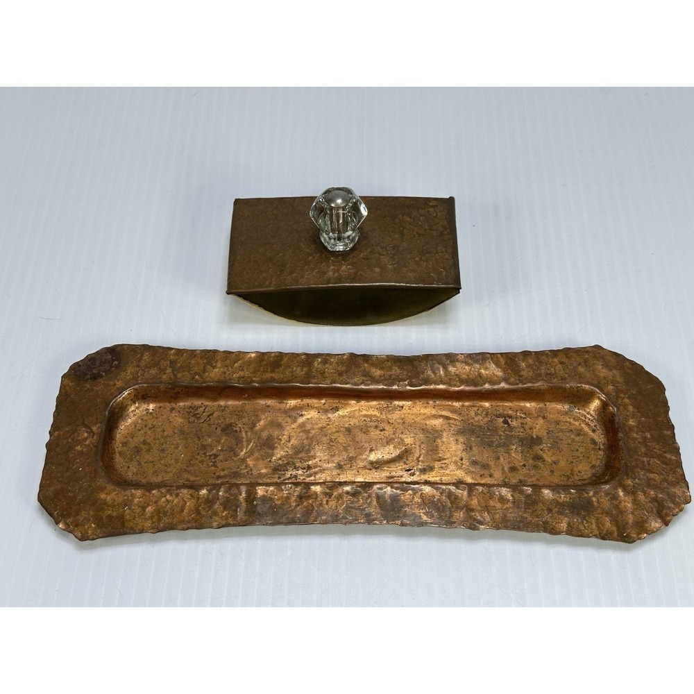 Vintage Desk Set Copper Hand Hammered Pen Tray Ink Blotter